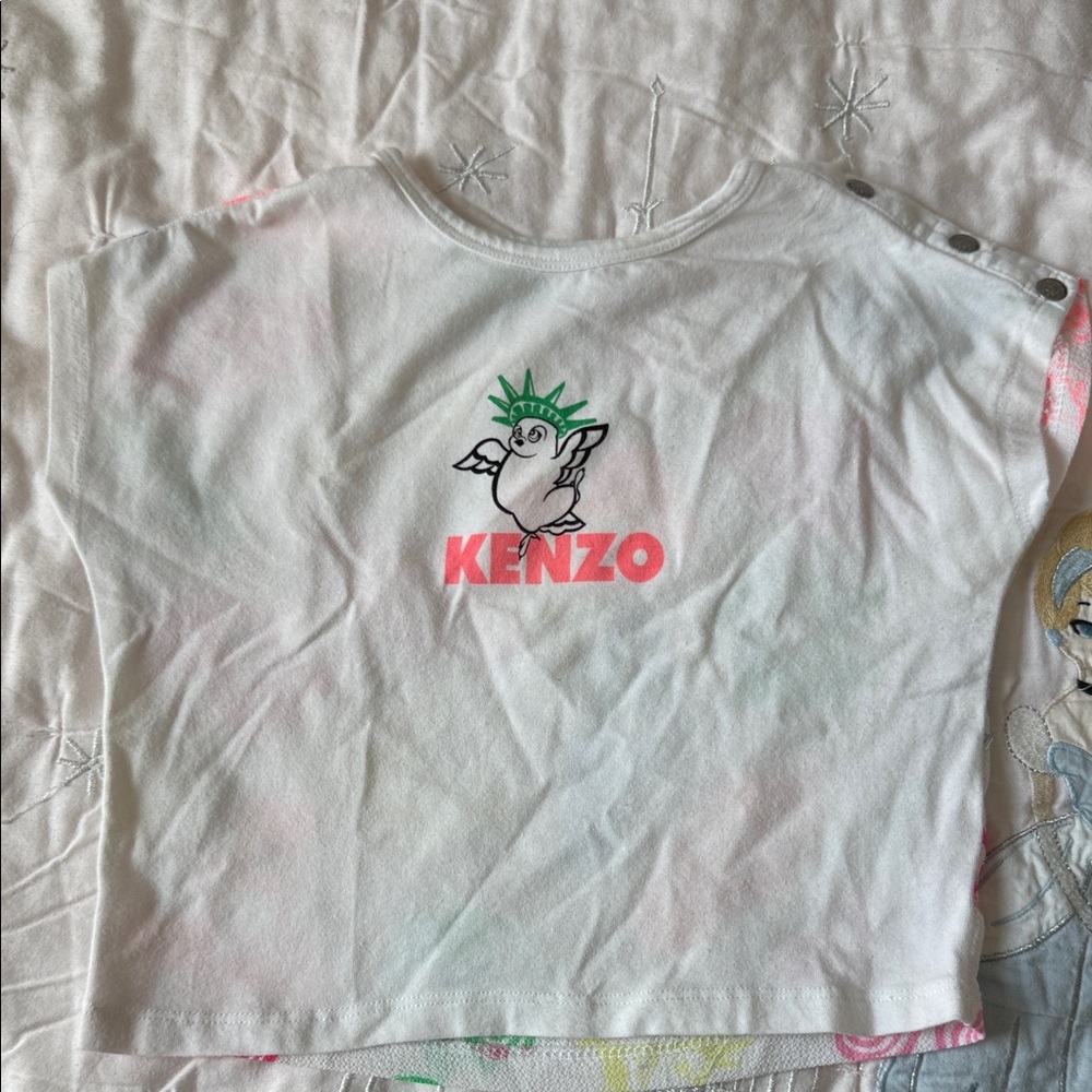 Kenzo Kids White Tee with Pink and Green Graphic